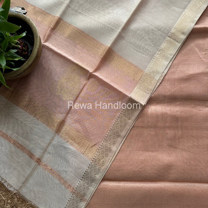 Maheshwari Baby Pink-White Tissue Butta Dress Material TPT072