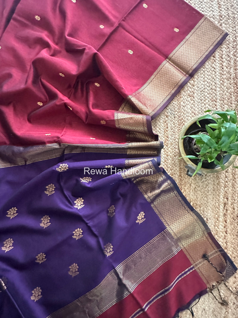 Maheshwari Maroon Lotus Butta Saree LBS0107