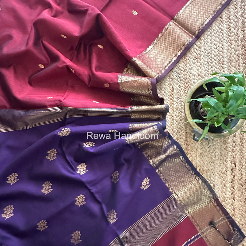 Maheshwari Maroon Lotus Butta Saree LBS0107