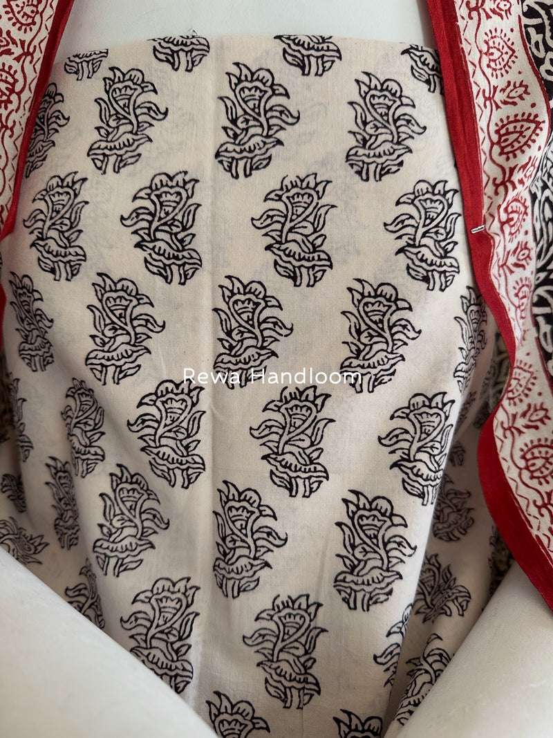 White-Black Bagh Print Cotton Suit BGCSJ0105