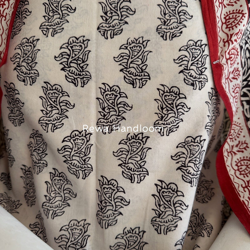 White-Black Bagh Print Cotton Suit BGCSJ0105