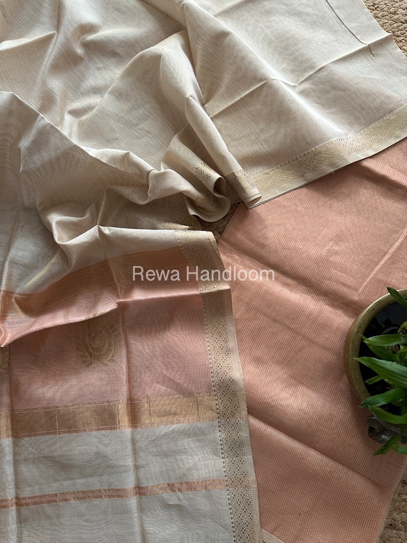 Maheshwari Baby Pink-White Tissue Butta Dress Material TPT072