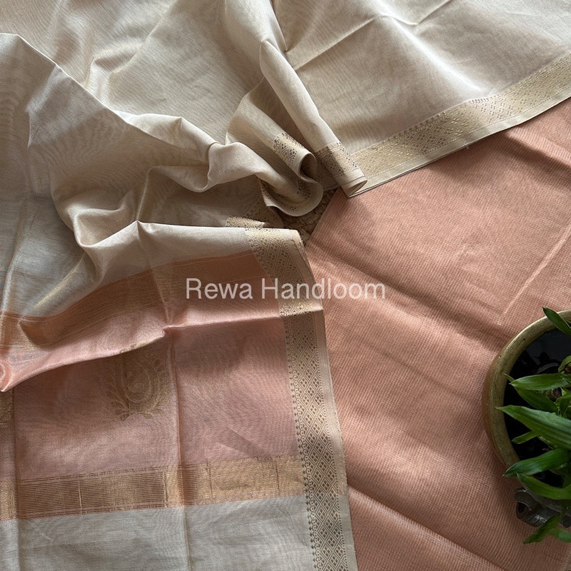 Maheshwari Baby Pink-White Tissue Butta Dress Material TPT072