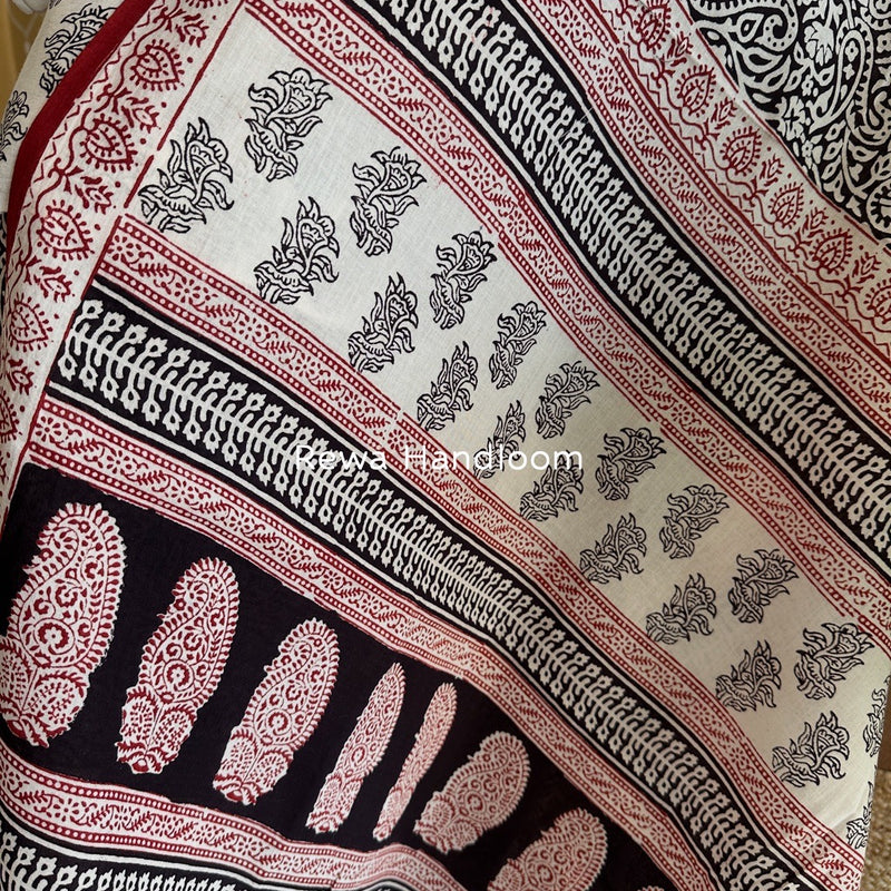 White-Black Bagh Print Cotton Suit BGCSJ0105