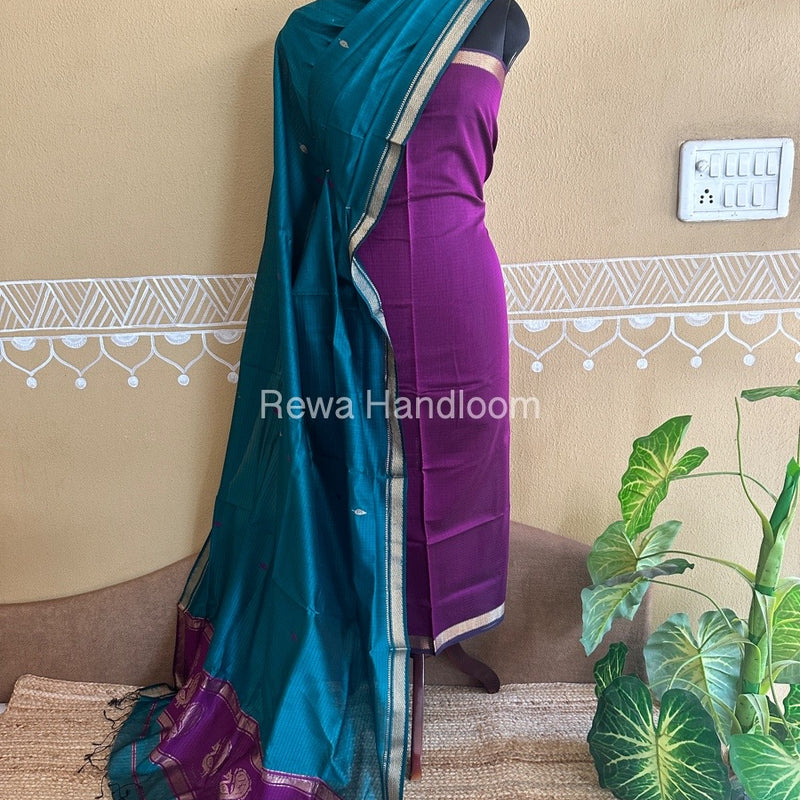 Maheshwari Purple-Morpankhi Peacock Buta-Buti Top-Dupatta Set BTP0203