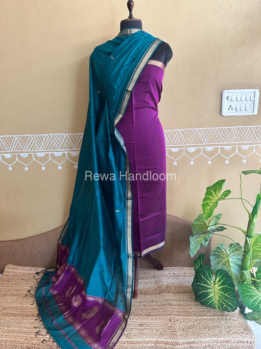 Maheshwari Peacock Buta-Buti Top-Dupatta Set