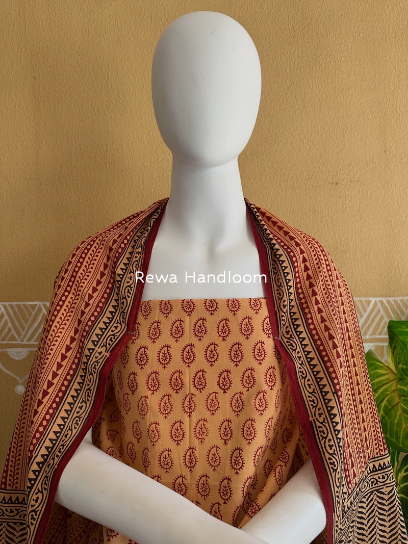 Peach-Maroon Bagh Print Cotton Suit BGCSJ0121