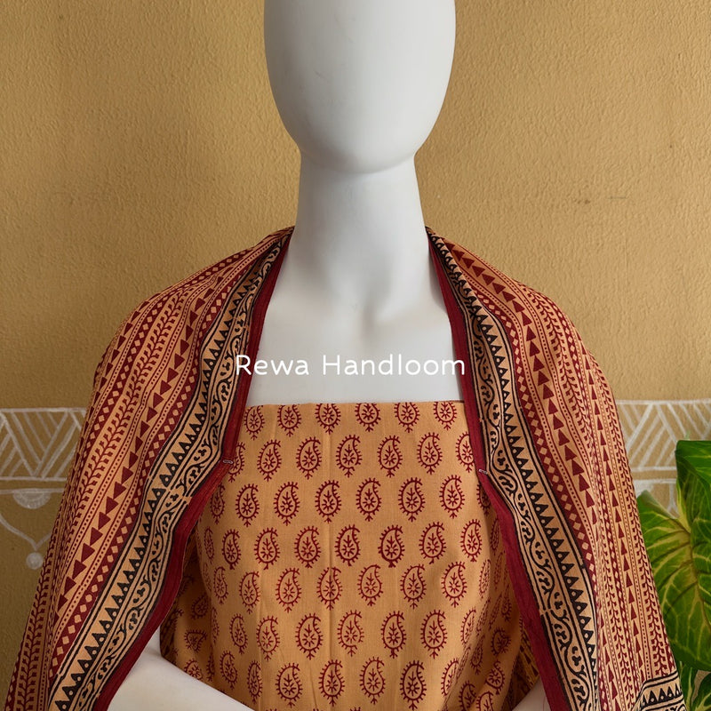 Peach-Maroon Bagh Print Cotton Suit BGCSJ0121