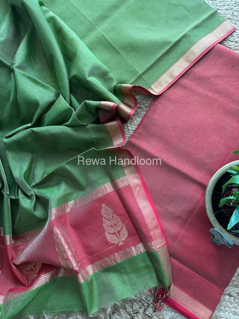 Maheshwari Red-Green Tissue Butta Dress Material TPT073