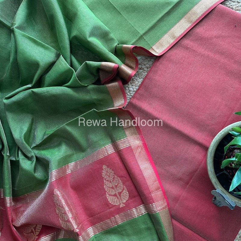 Maheshwari Red-Green Tissue Butta Dress Material TPT073