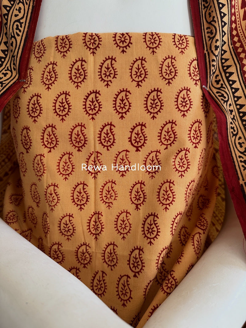 Peach-Maroon Bagh Print Cotton Suit BGCSJ0121