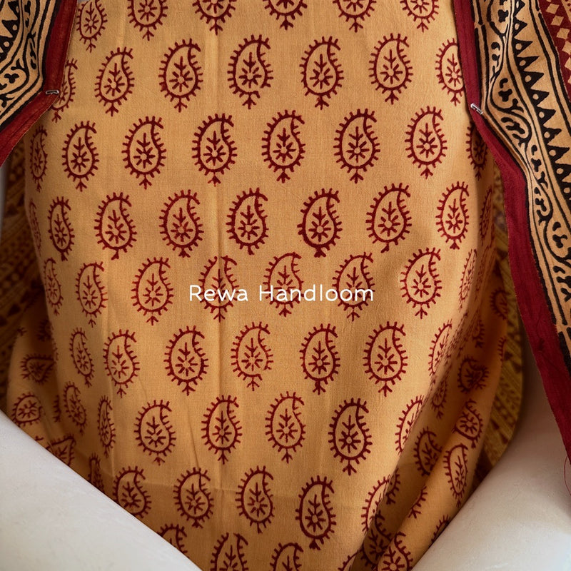 Peach-Maroon Bagh Print Cotton Suit BGCSJ0121