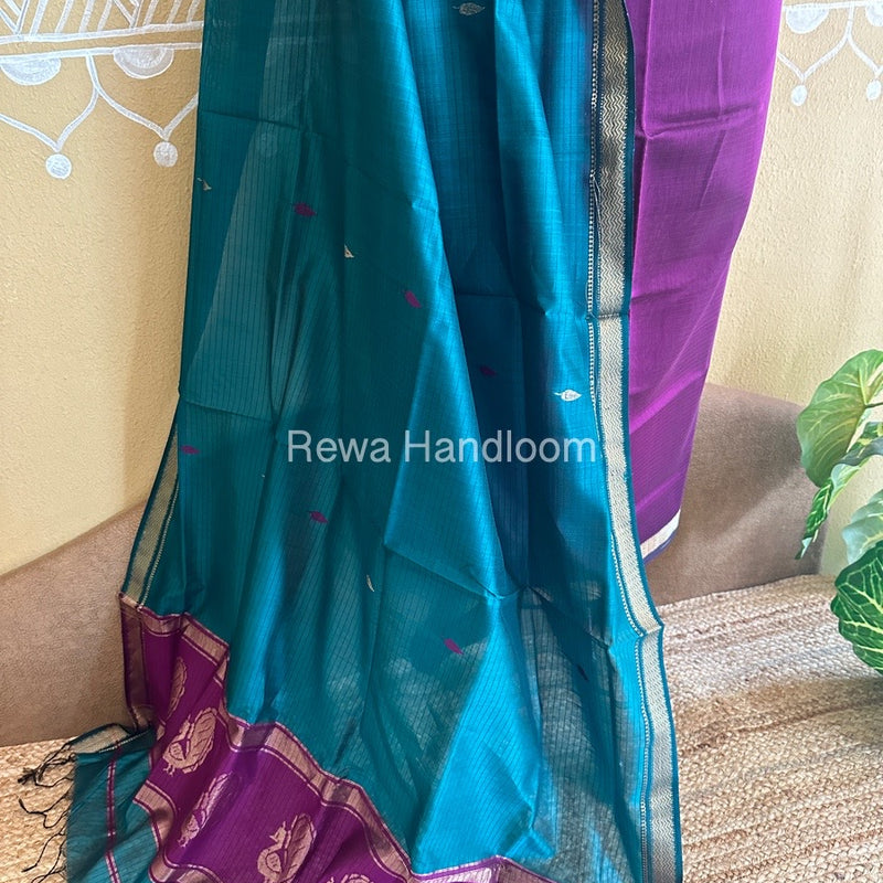 Maheshwari Purple-Morpankhi Peacock Buta-Buti Top-Dupatta Set BTP0203