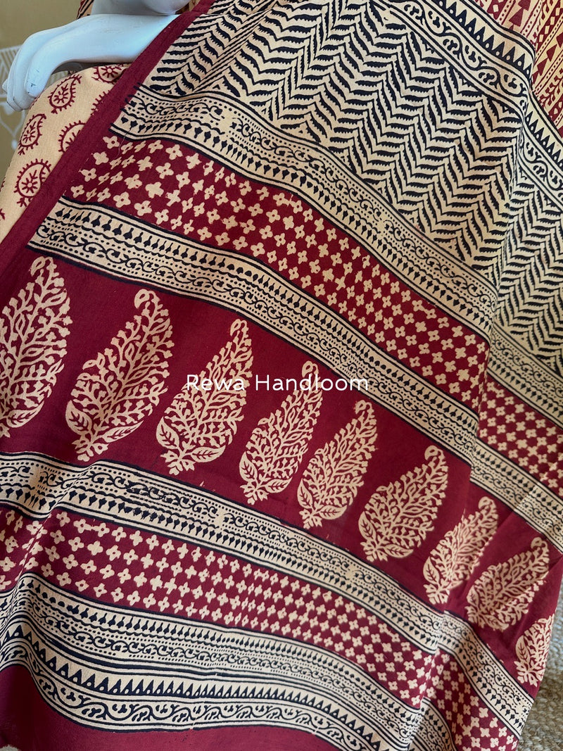 Peach-Maroon Bagh Print Cotton Suit BGCSJ0121