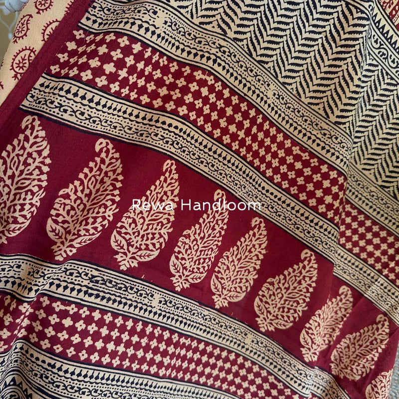 Peach-Maroon Bagh Print Cotton Suit BGCSJ0121