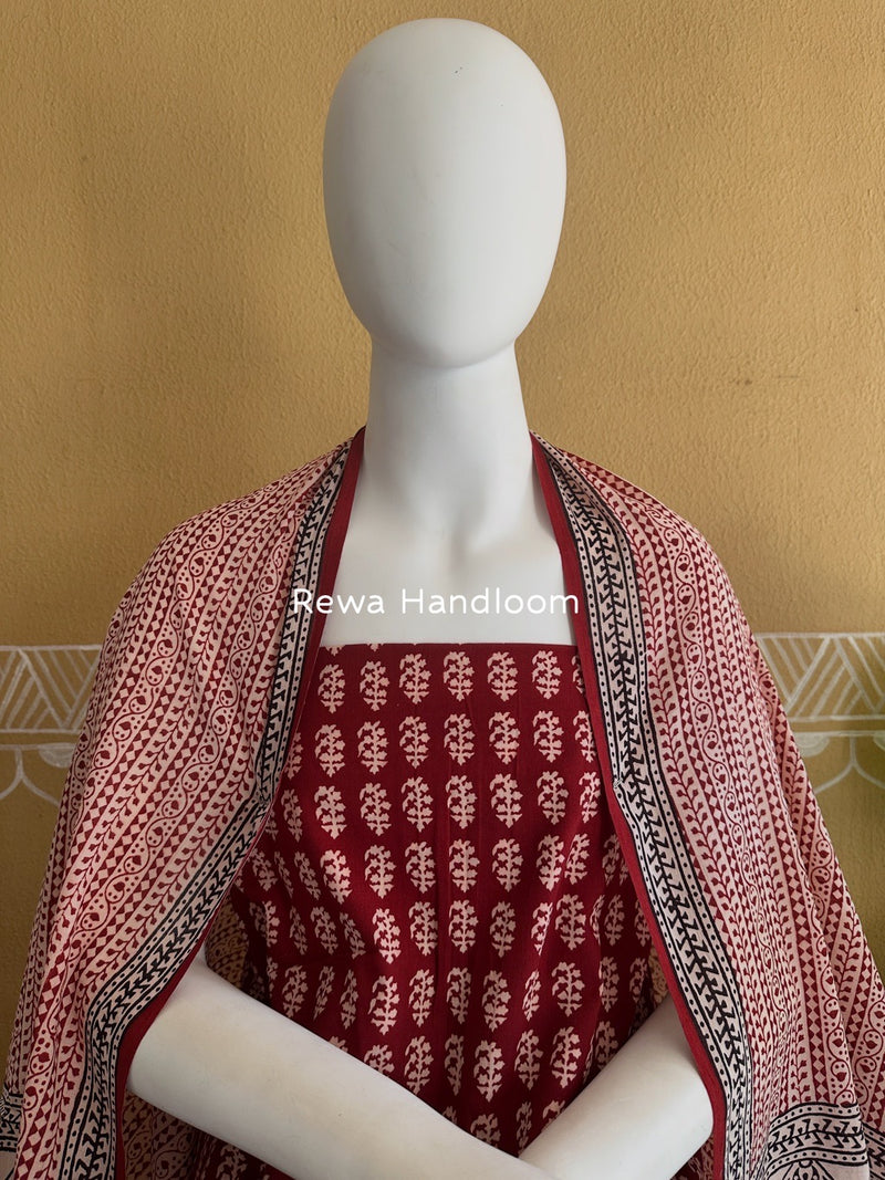 Red-White Bagh Print Cotton Suit BGCSJ0137