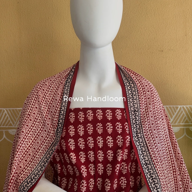 Red-White Bagh Print Cotton Suit BGCSJ0137