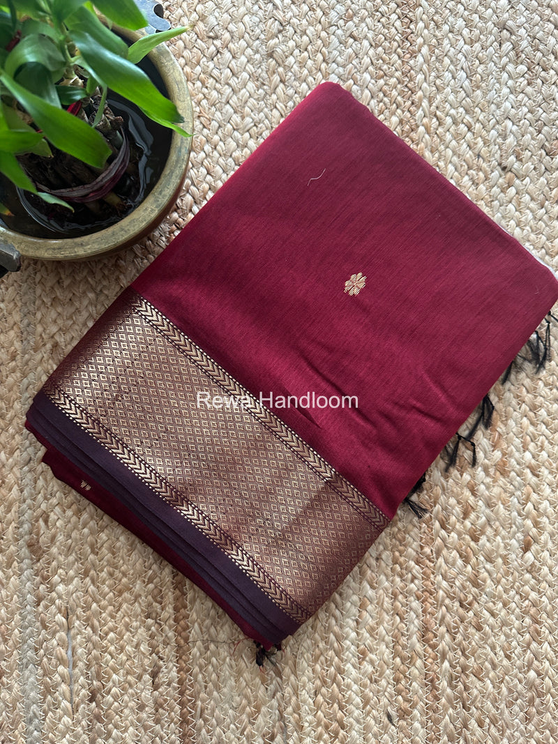 Maheshwari Maroon Lotus Butta Saree LBS0103