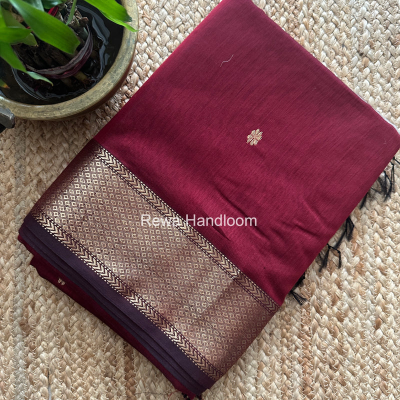Maheshwari Maroon Lotus Butta Saree LBS0103
