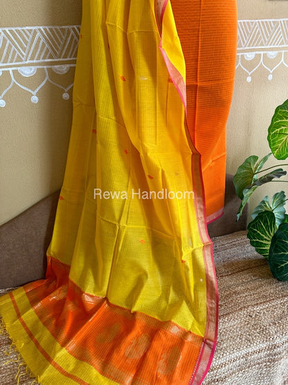 Maheshwari Orange-Turmeric Yellow Peacock Buta-Buti Top-Dupatta Set BTP0258
