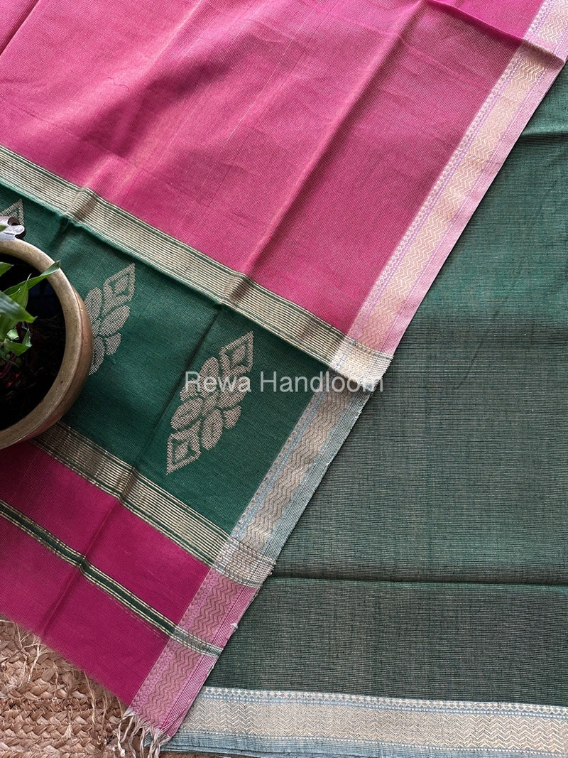 Maheshwari Green-Pink Tissue Butta Dress Material TPT071