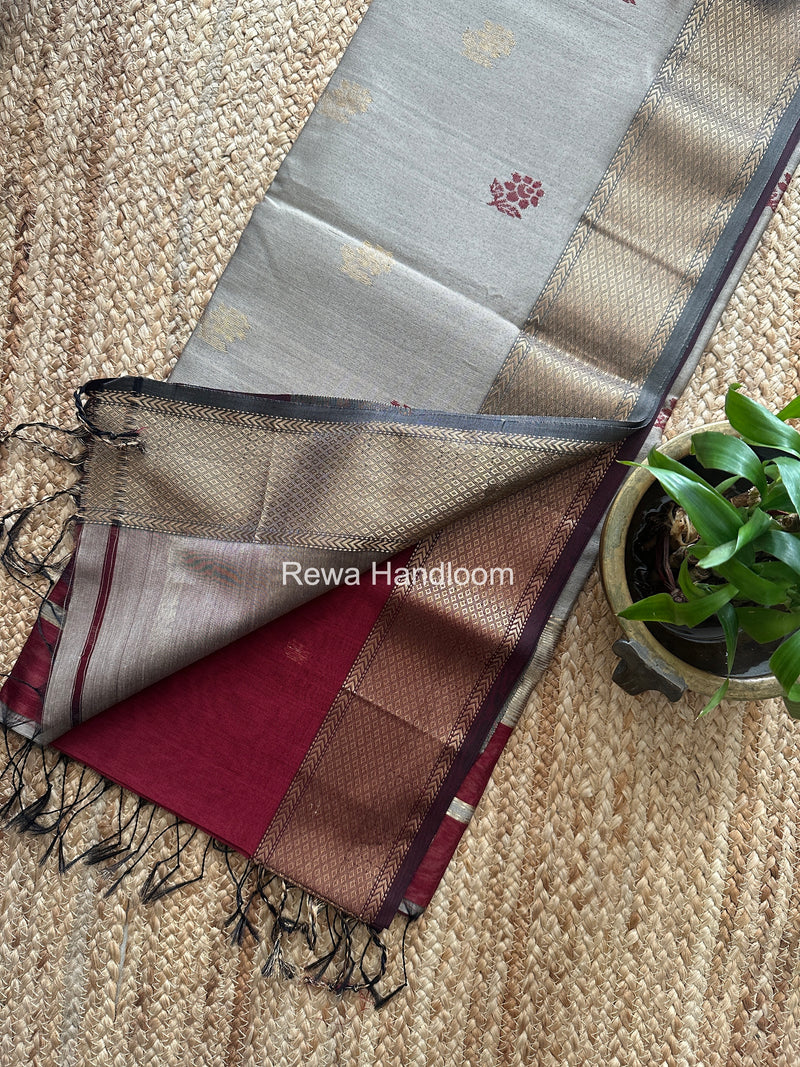 Maheshwari Maroon Lotus Butta Saree LBS0103