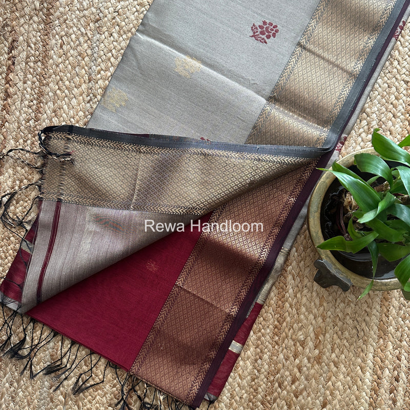Maheshwari Maroon Lotus Butta Saree LBS0103