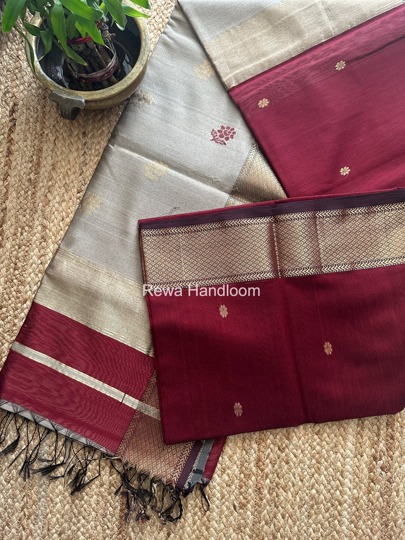 Maheshwari Maroon Lotus Butta Saree LBS0103
