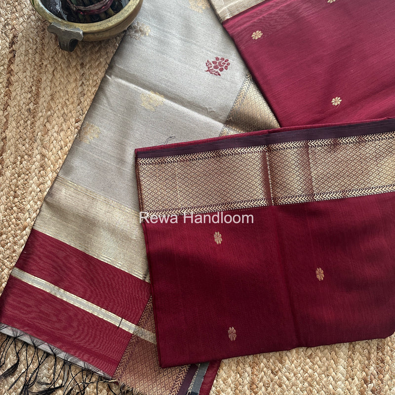 Maheshwari Maroon Lotus Butta Saree LBS0103
