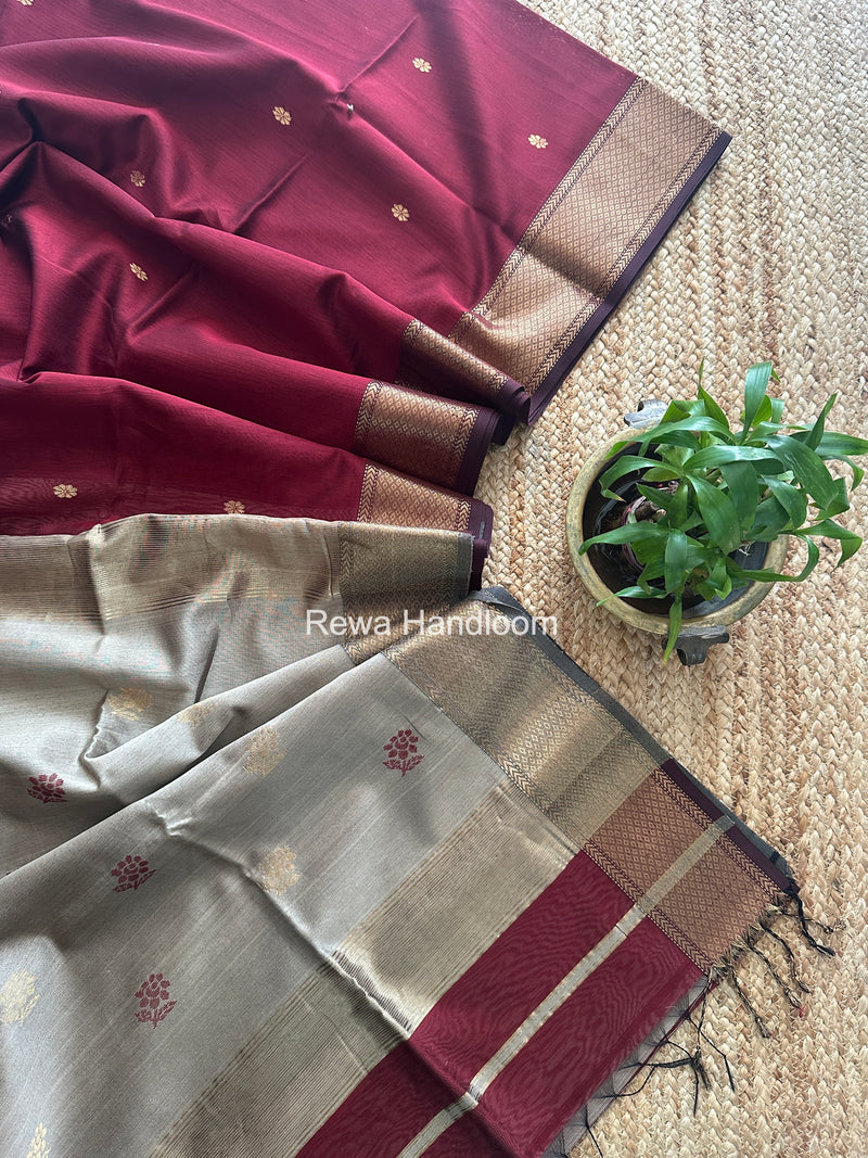 Maheshwari Maroon Lotus Butta Saree LBS0103