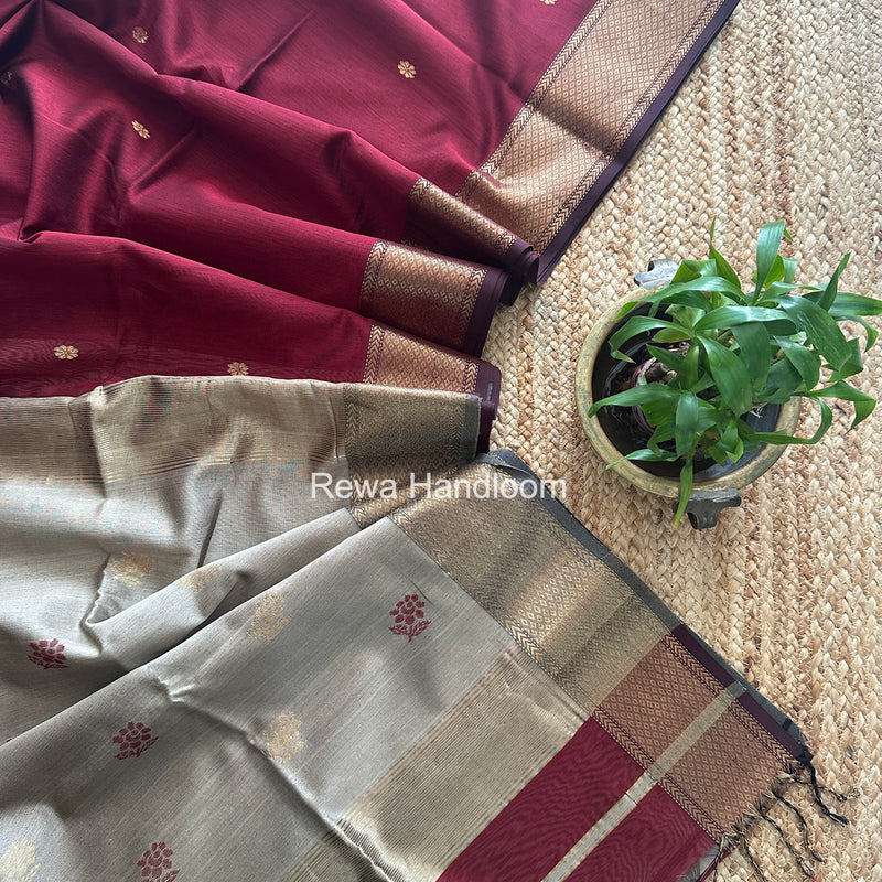 Maheshwari Maroon Lotus Butta Saree LBS0103