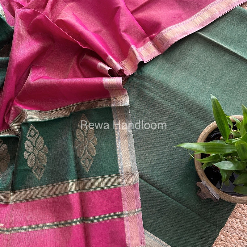 Maheshwari Green-Pink Tissue Butta Dress Material TPT071