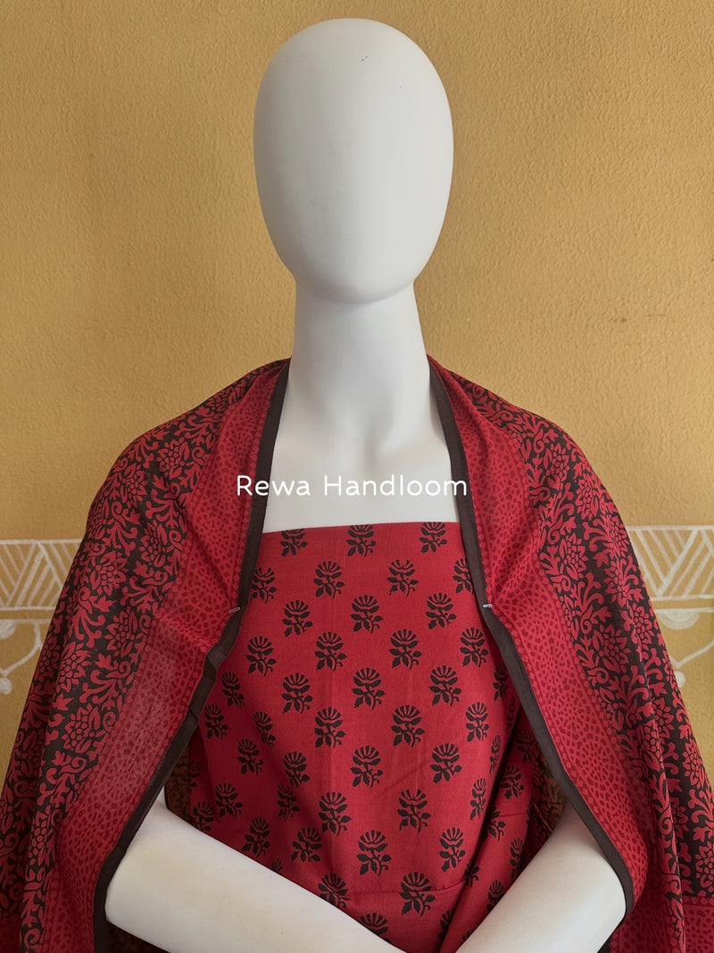 Carrot Red-Black Bagh Print Cotton Suit BGCSJ0107