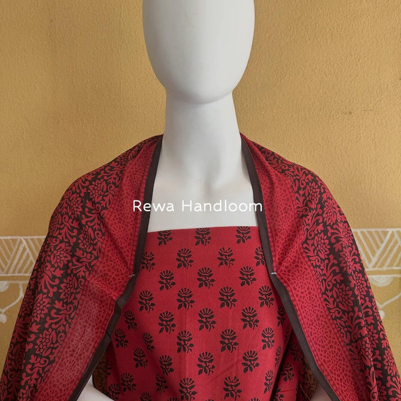 Carrot Red-Black Bagh Print Cotton Suit BGCSJ0107
