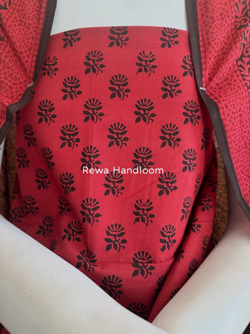 Carrot Red-Black Bagh Print Cotton Suit BGCSJ0107