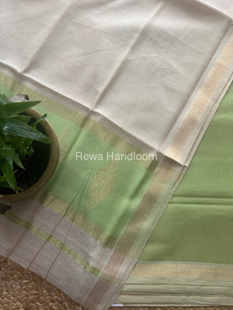 Maheshwari Green-Off white Tissue Buta Dress Material TPT012