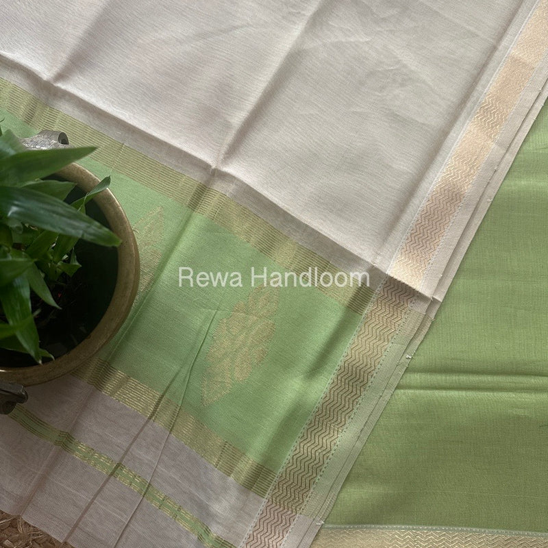 Maheshwari Green-Off white Tissue Buta Dress Material TPT012