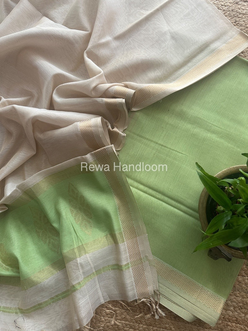 Maheshwari Green-Off white Tissue Buta Dress Material TPT012