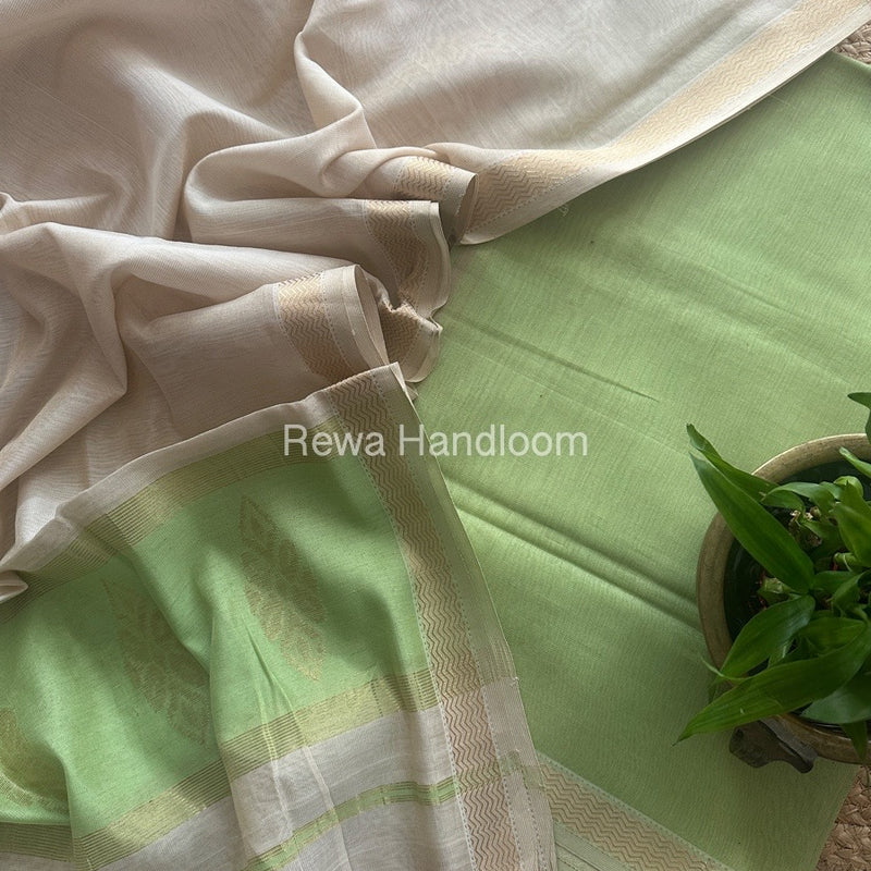 Maheshwari Green-Off white Tissue Buta Dress Material TPT012