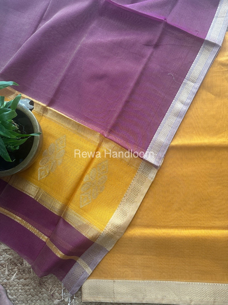 Maheshwari Turmeric Yellow-Magenta Tissue Buta Dress Material TPT069