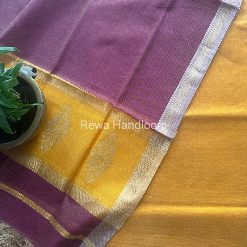 Maheshwari Turmeric Yellow-Magenta Tissue Buta Dress Material TPT069