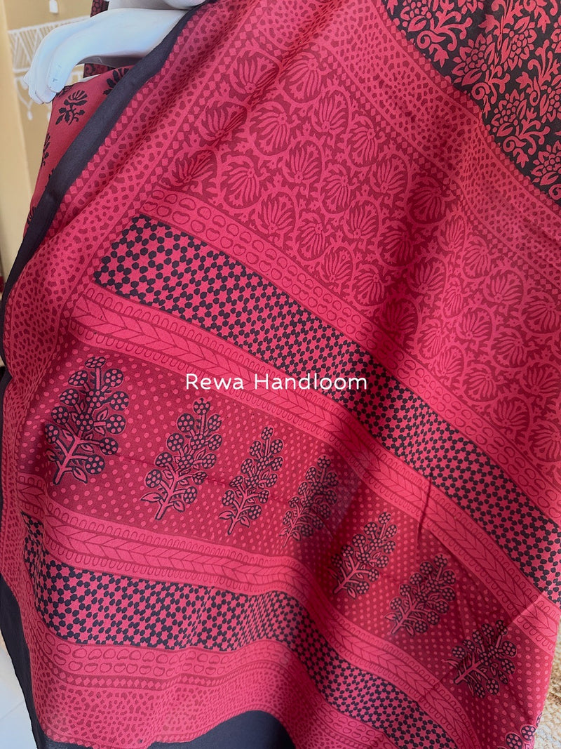 Carrot Red-Black Bagh Print Cotton Suit BGCSJ0107