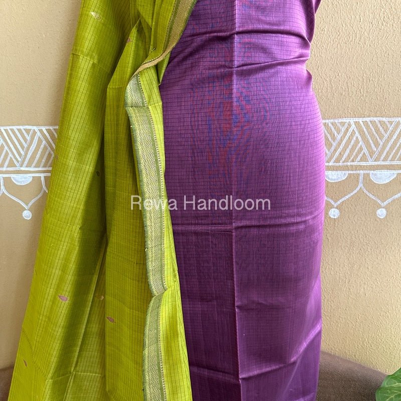 Maheshwari Onion Pink-Yellow Peacock Buta-Buti Top-Dupatta Set BTP0201