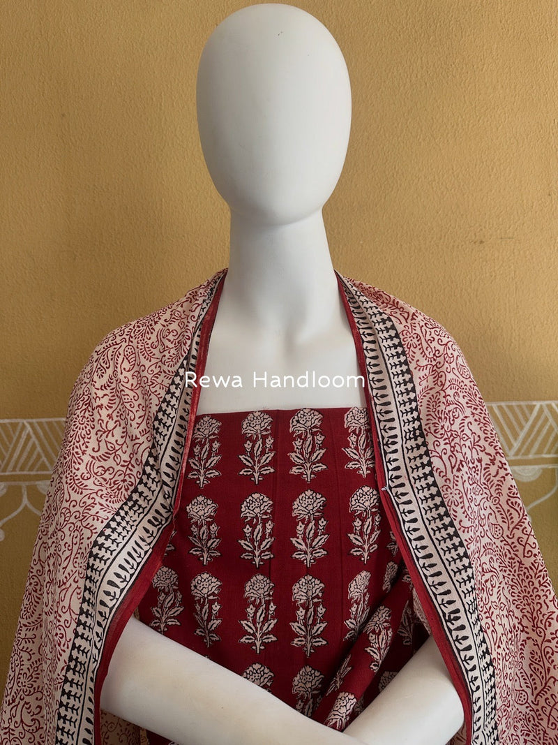 Red-White Bagh Print Cotton Suit BGCSJ0130