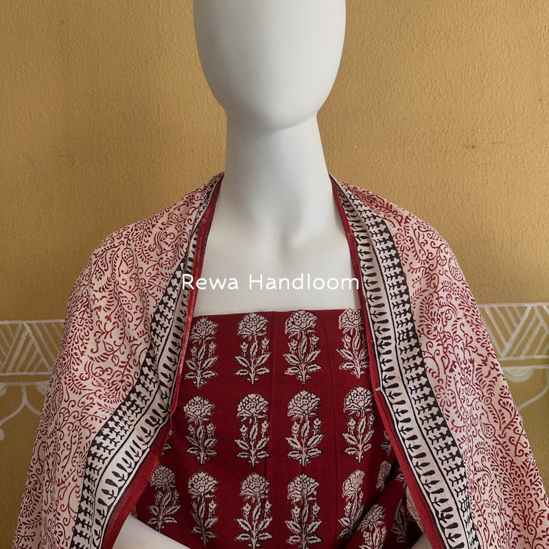 Red-White Bagh Print Cotton Suit BGCSJ0130