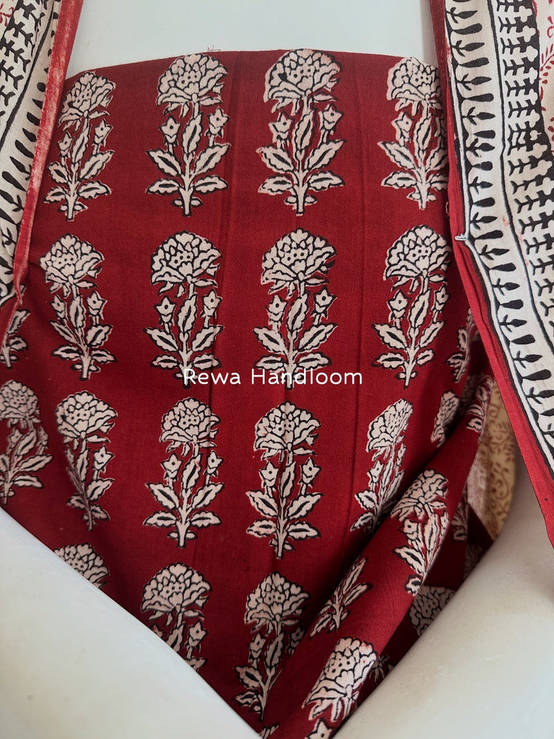 Red-White Bagh Print Cotton Suit BGCSJ0130