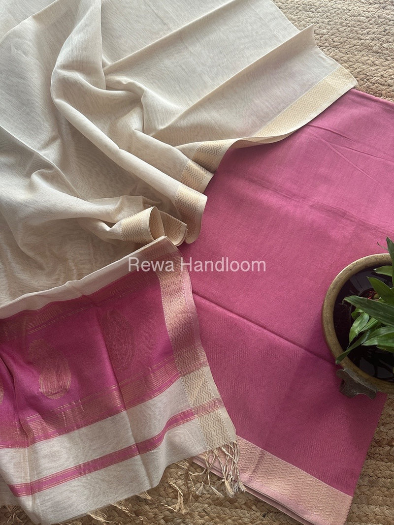 Maheshwari Pink-white Tissue Buta Dress Material TPT070