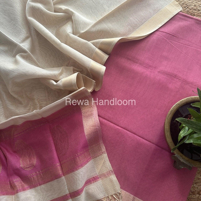 Maheshwari Pink-white Tissue Buta Dress Material TPT070