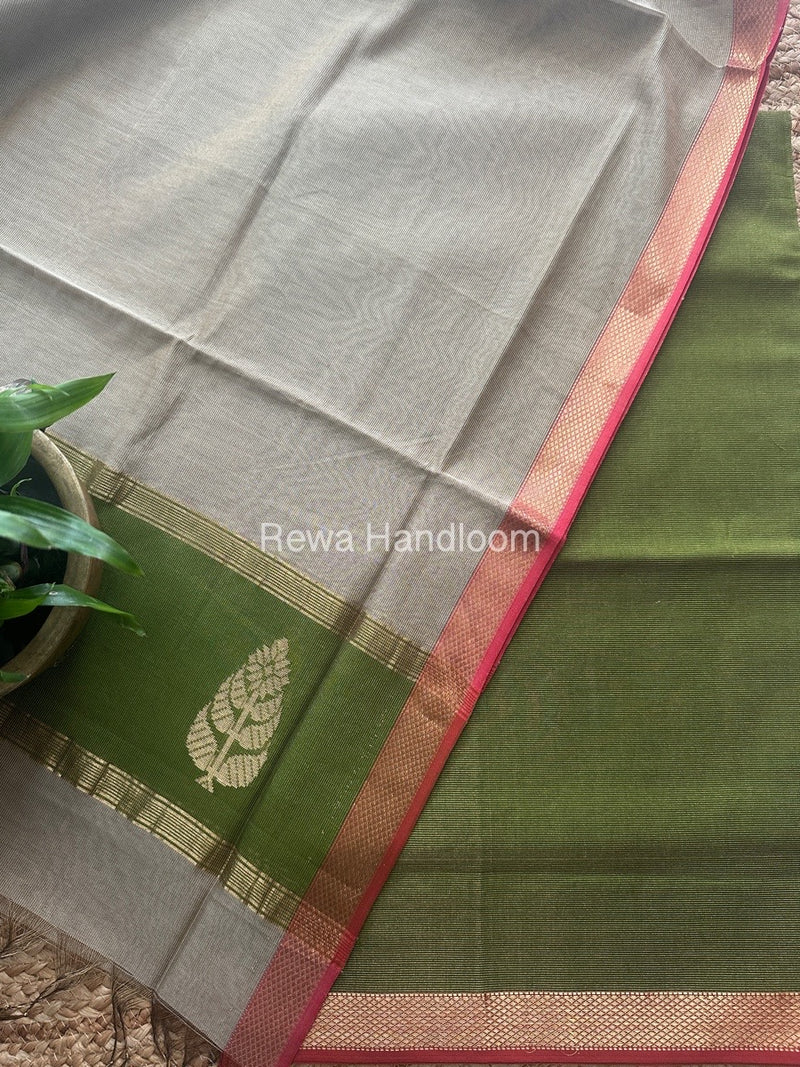 Maheshwari Mehendi Green-Beige Tissue Buta Dress Material TPT067