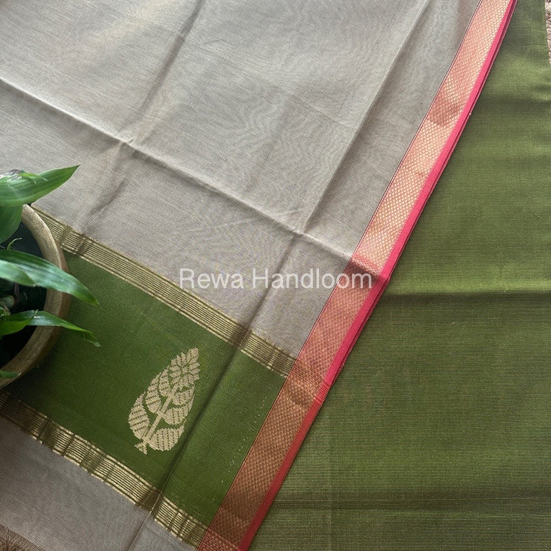 Maheshwari Mehendi Green-Beige Tissue Buta Dress Material TPT067